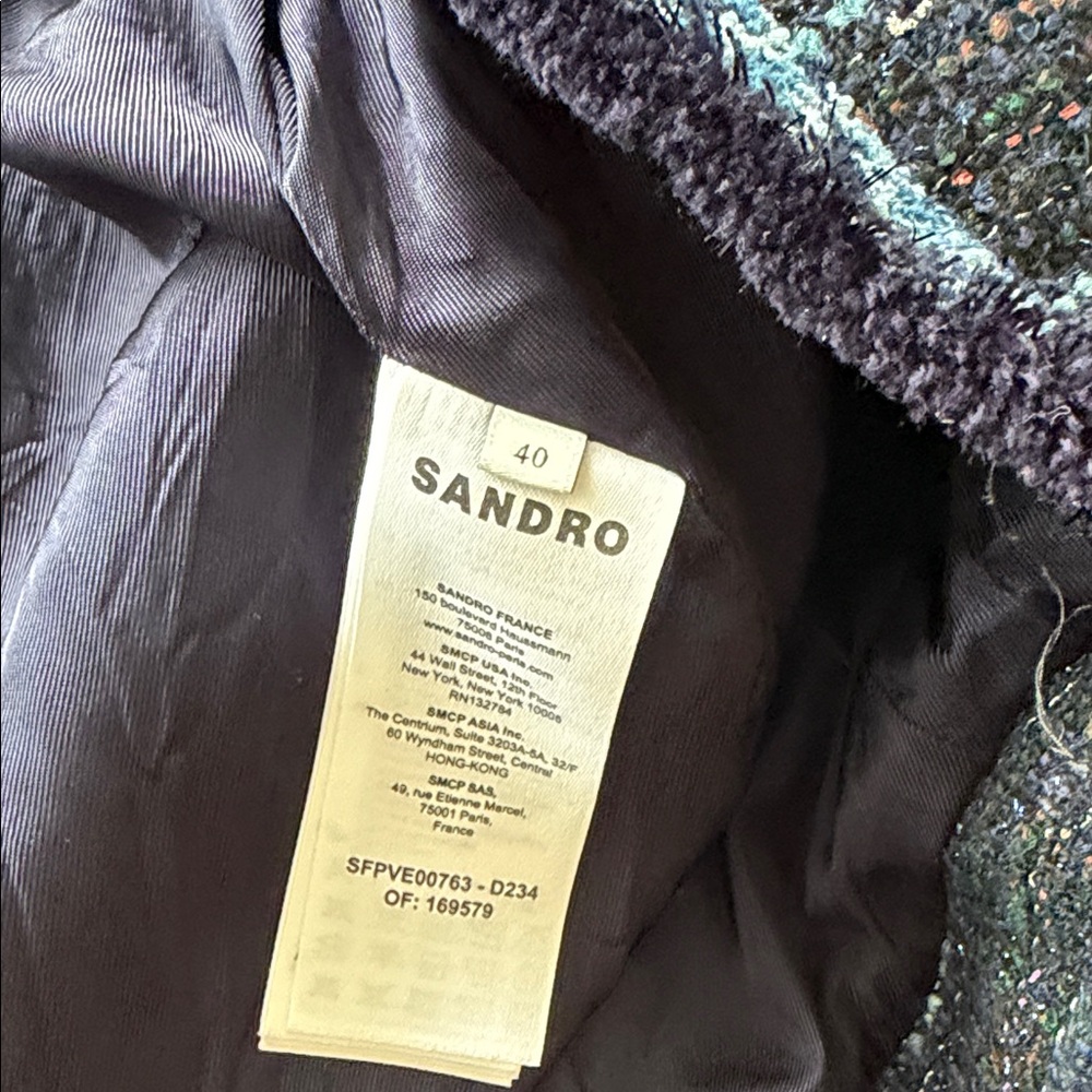 Sandro Navy Tweed Braided-Trim Blazer with Multicolor Flecks - Picture 3 of 5